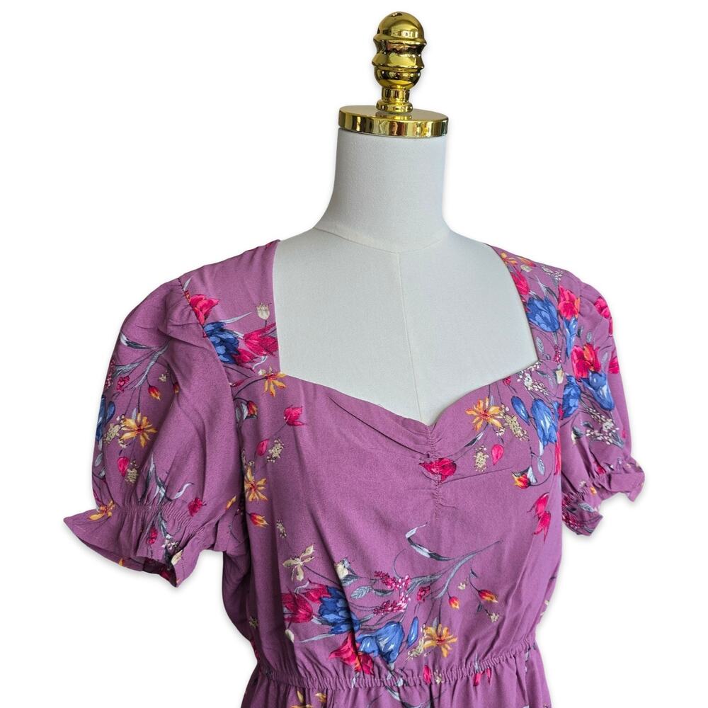 Promesa Women L Floral Maxi Dress‎ Boho Sweetheart Neck Puff Sleeve Romantic NEW